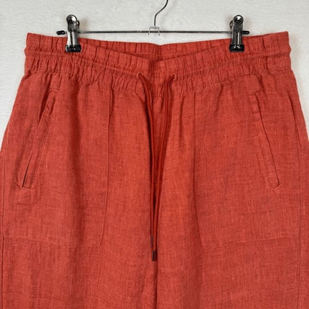 Athleta Retreat Linen Wide Leg‎ pants in Persimmon Coral Drawstring Size 8/P - Picture 3 of 14